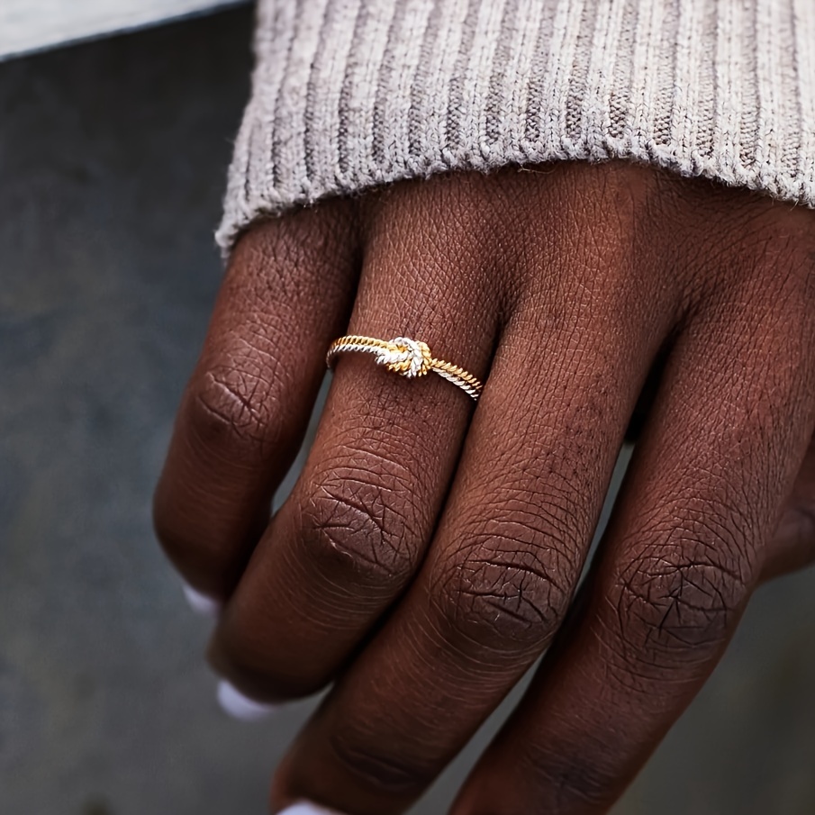 [Rope Knot Ring] Simple and stylish rope knot design two-tone ring for women, engagement party wedding gift, anniversary or Mother's Day present for your loved one