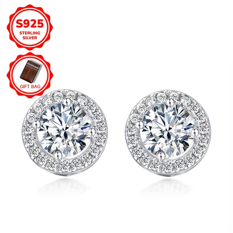 Image of 925 Sterling Silvery 8mm Round Cut Synthetic Zirconia Prong Setting Hypoallergenic Stud Earrings For Women Elegant Wedding Jewelry Party Gift