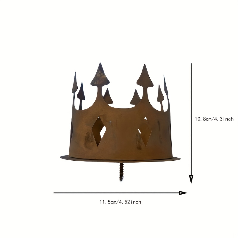 Image of 1pc Of Retro Distressed Wrought Iron Crown Stake, Windproof And Rainproof, Screw Fixed, Inserted Ground Or , Suitable For Tree , Lawns, Flower Beds, Multi-holiday Courtyard Decoration Ornaments