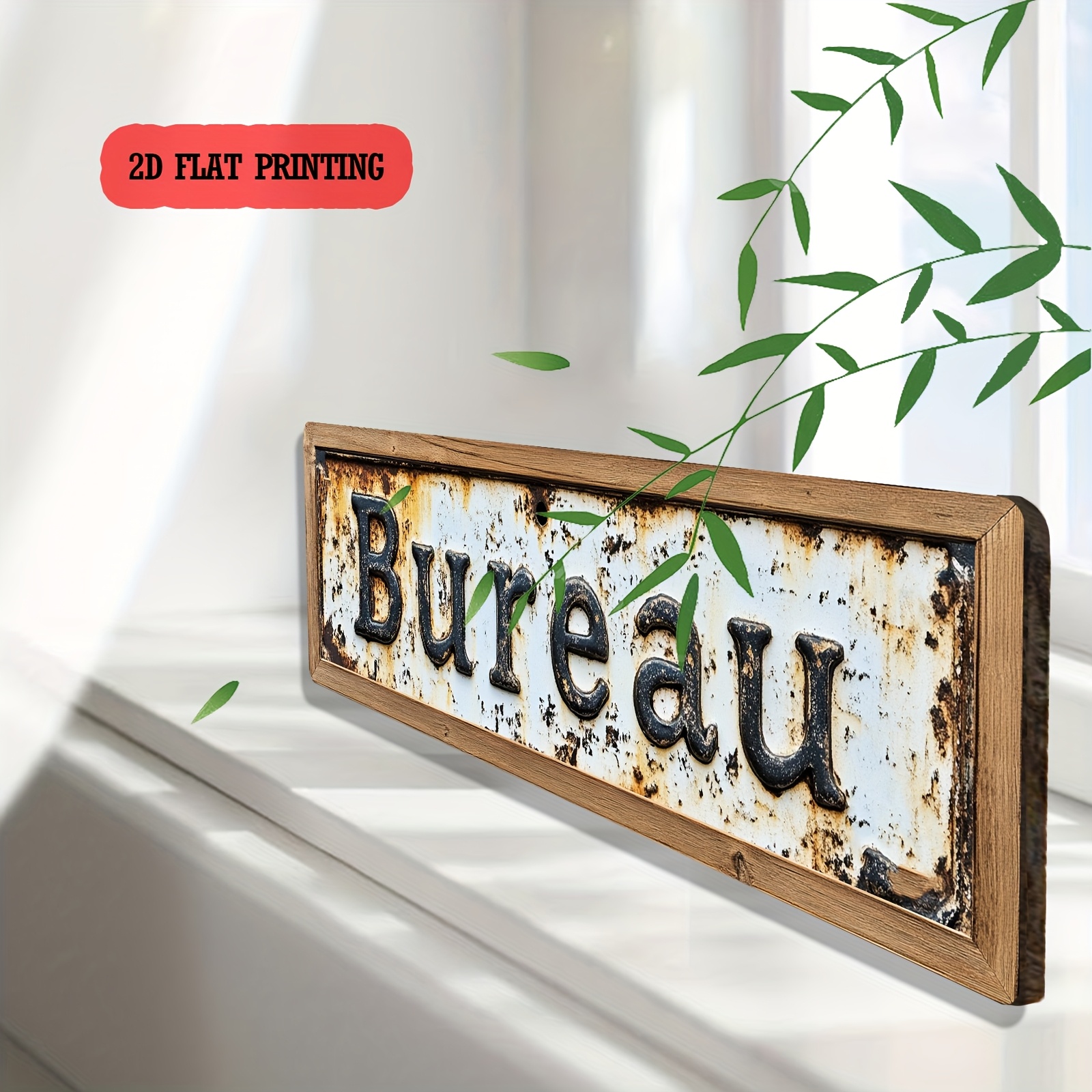 TEMU 2D Plat - 1 Pièce Rustique Bureau Français En Bois - Décoration Murale Avec , 4,9x15,8 Pouces, Plaque de Style Ferme Pour , Le Porche, Ou -