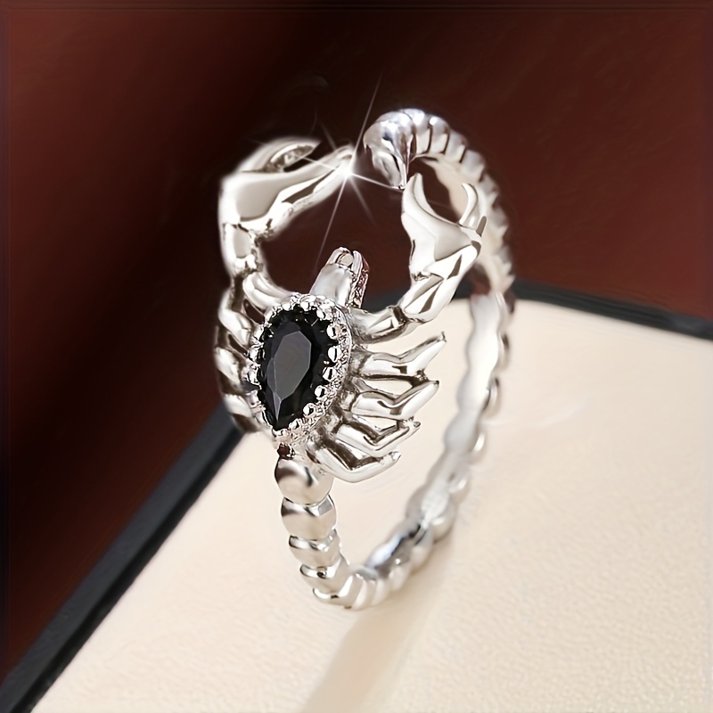 E-shop Verstellbarer Hip Hop Punk Skorpion Ring mit schwarzem Zirkonia-Einlage für Männer und Frauen, für , Partys, Freizeitaktivitäten, Halloween und