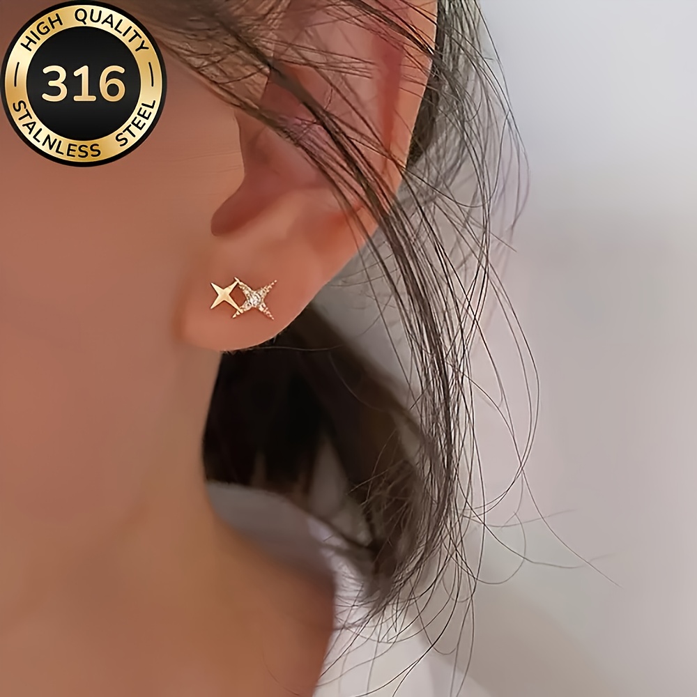 E-shop Hypoallergene, hochwertige goldene Stern Ohrstecker aus 316 Edelstahl, lichtecht, bequem und vielseitig, einfach und elegant, geeignet für den