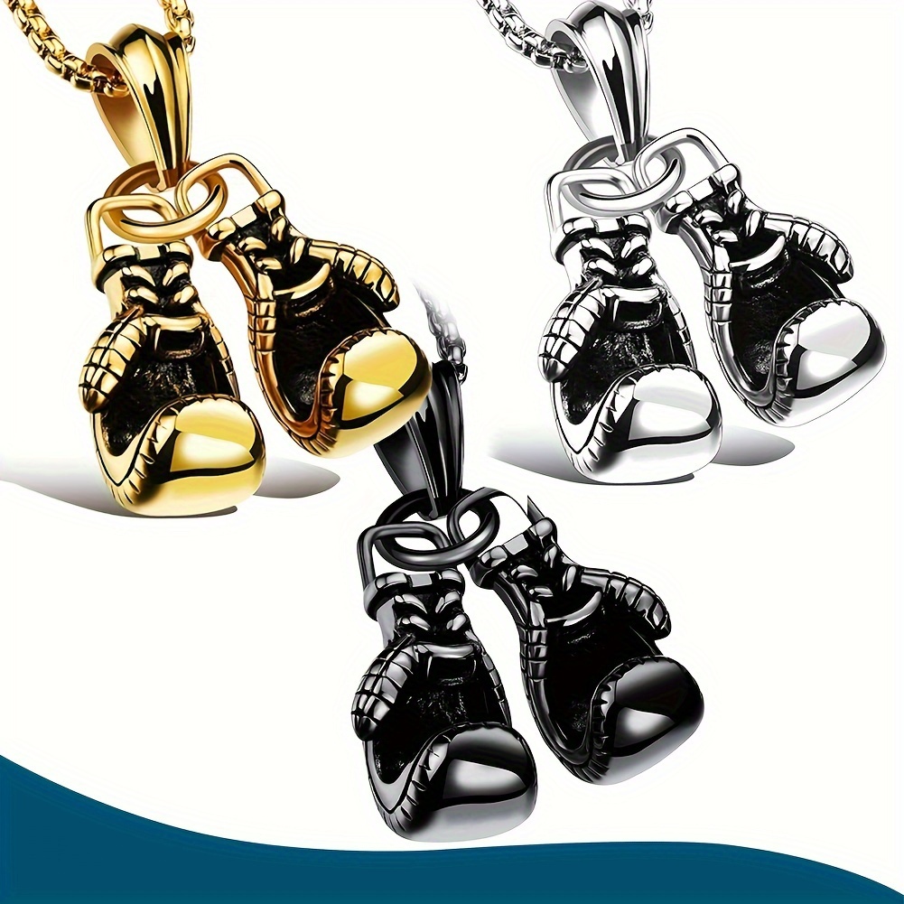 

Stainless Glove Necklace, Fighting Glove, Golden Black Pendant & Chain, Men Jewelry