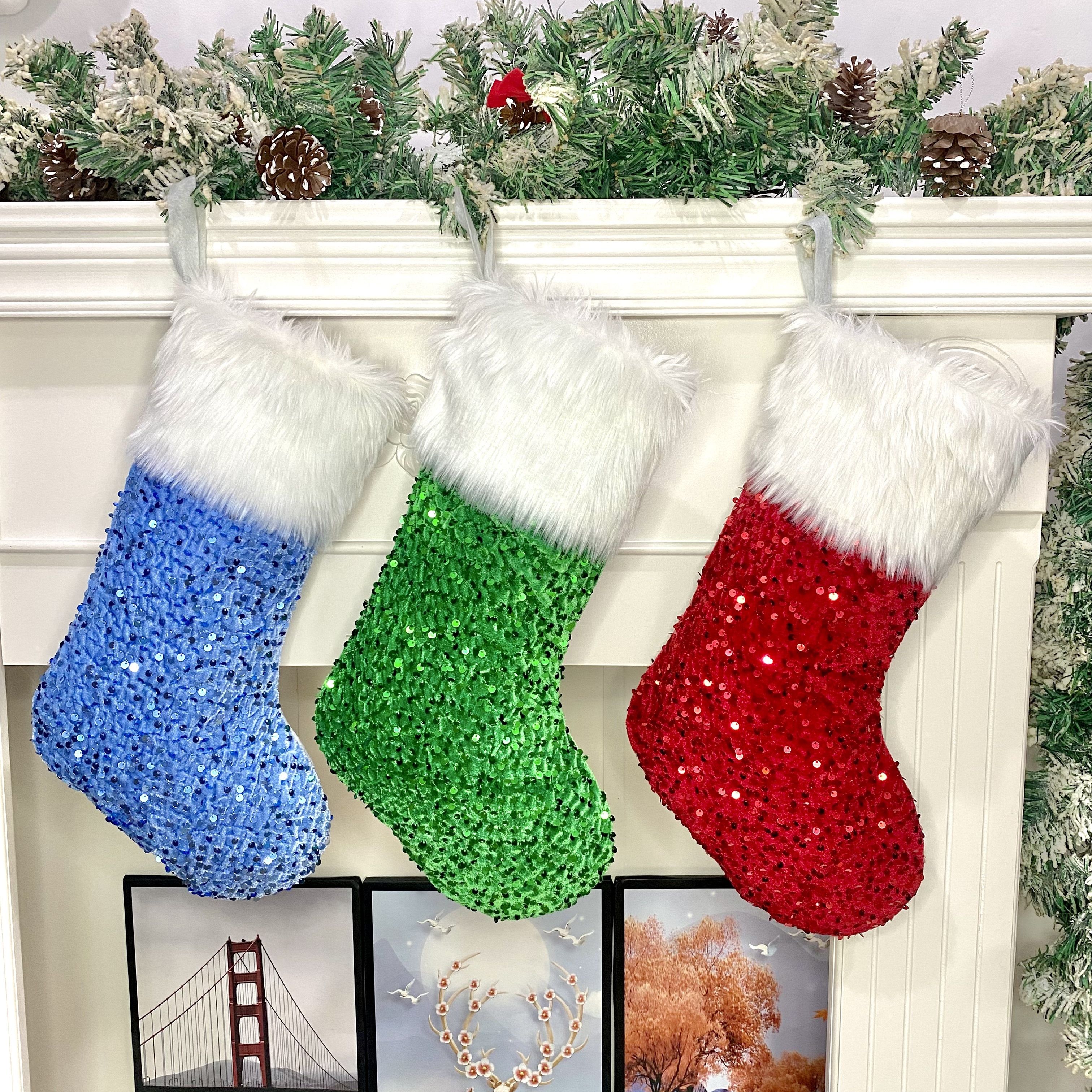 

Sparkling Sequin Christmas Stocking - Polyester, Candy & Gifts, Ideal Holiday Decor And Tree Ornament