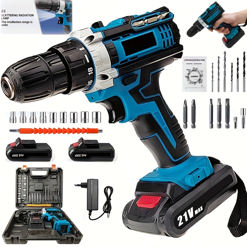 VickyHome 21V Cordless Drill Set With 2 Batteries & 26-Piece Kit – Perfect For DIY, Furniture, And Home Projects-376353