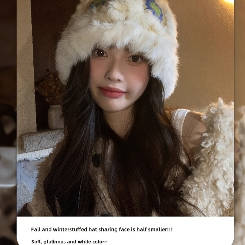 

Women's Fashionable Knit Beanie Hat With Soft Fabric, Lightweight And Breathable, Autumn And Winter, Flannel, Rabbit Fur, Warm, Big Head