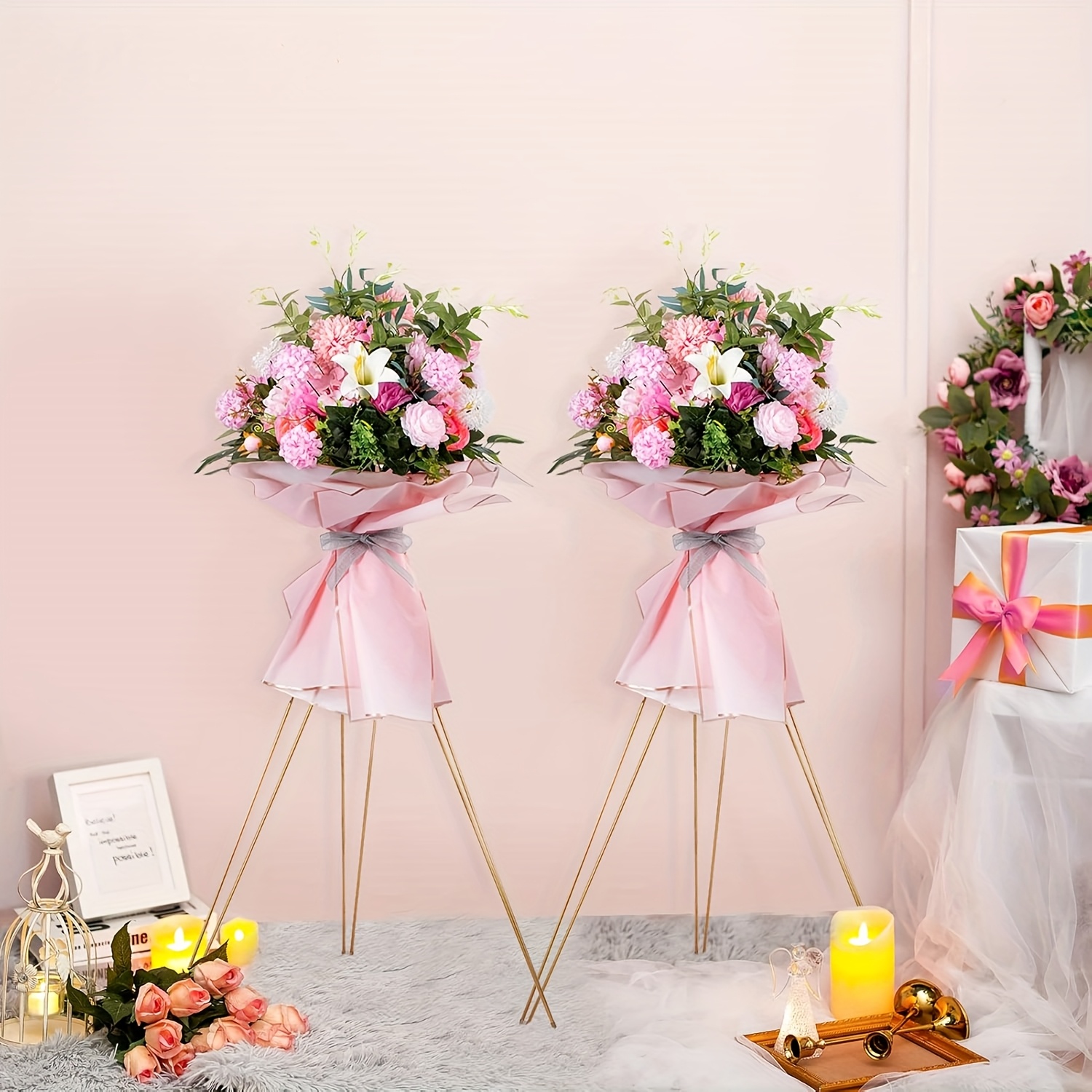 Lot de 10 supports de fleurs de mariage dorés - Support en