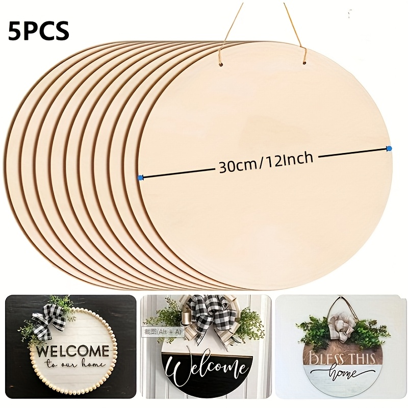 

5pcs 12" Wooden Craft Circles - Diy Blank Wood Discs For Door & Garden Decor, Painting Projects, Valentine's Day Gifts, Home, Art