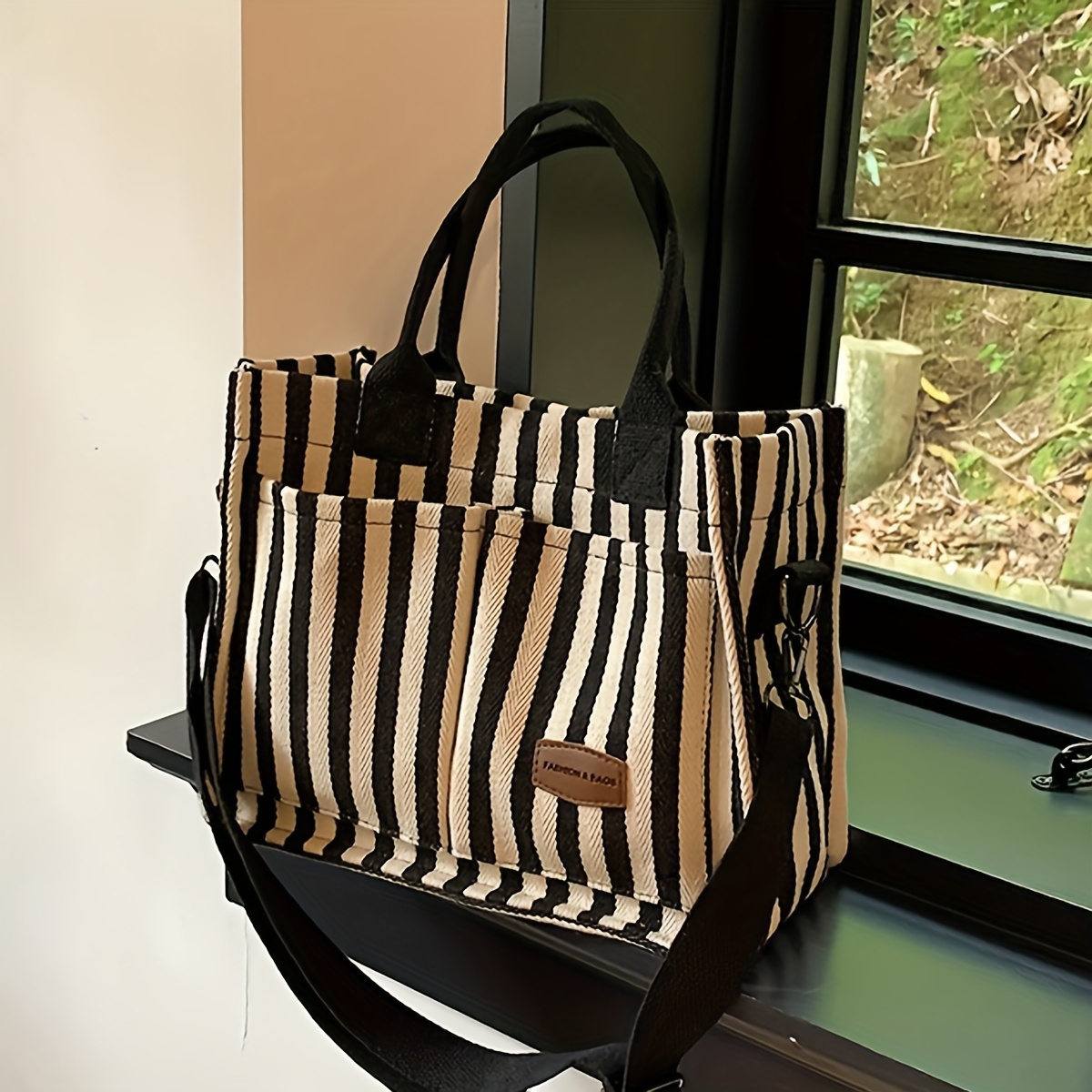 

Trendy Stripes Pattern Square Shoulder Bag, All-match Commuter Handbag For Daily Use, Lightweight Tote Bag