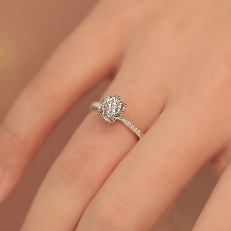 925 Sterling Silver Rose Flower Inlaid Zirconia Ring