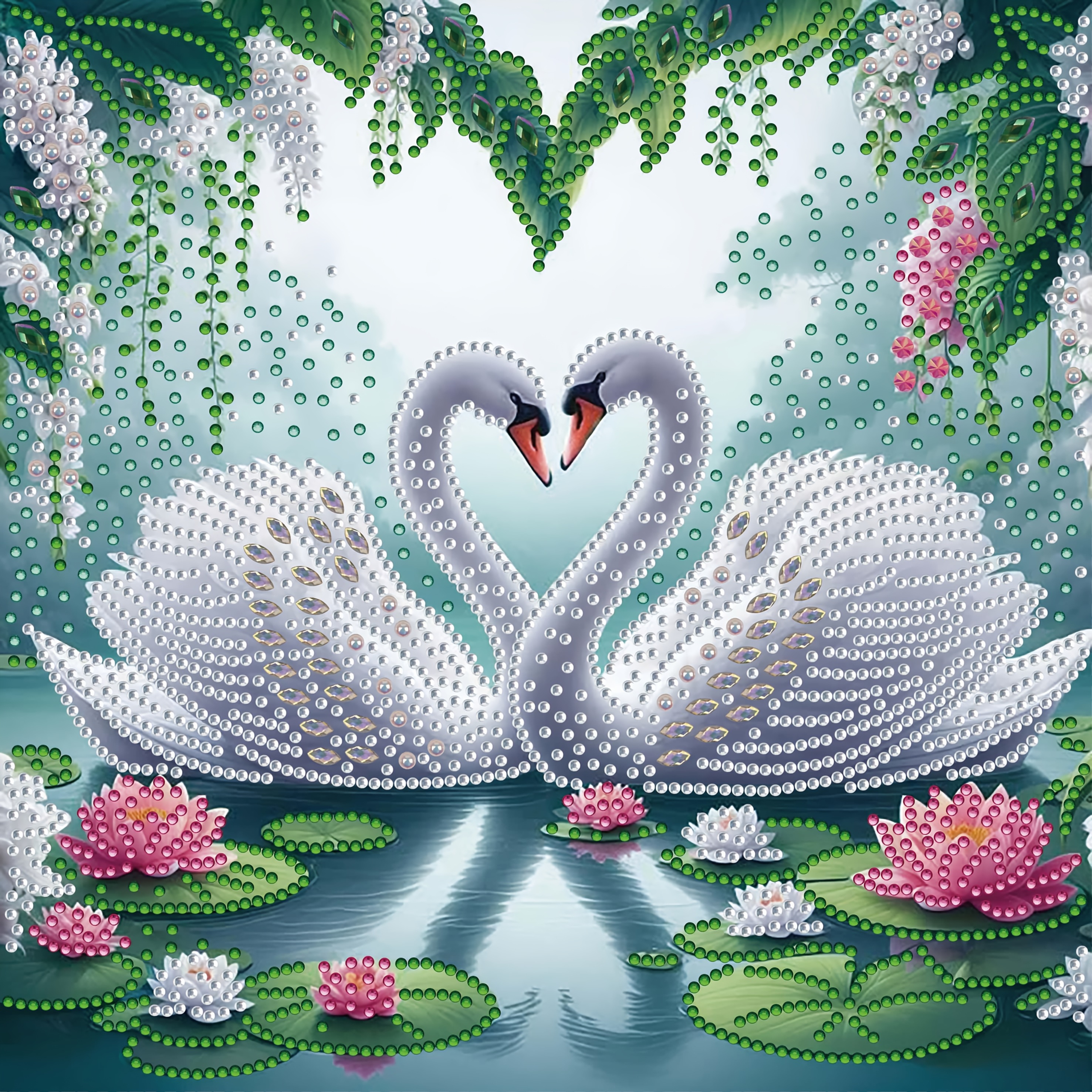 Image of Love Couple Swan Pattern Diamond Painting Set, Partial Home Wall Decoration Diy Craft Decorated With Special Shape Crystal Rhinestone, (borderless)
