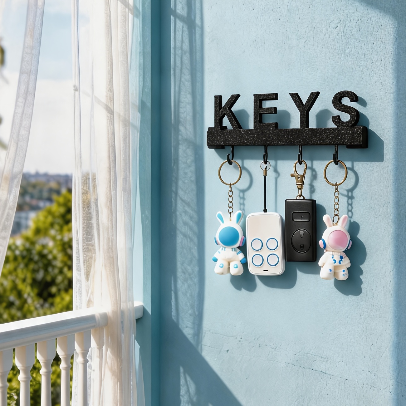 Wall-Mounted Key Rack with Entryway Shelf and Hooks