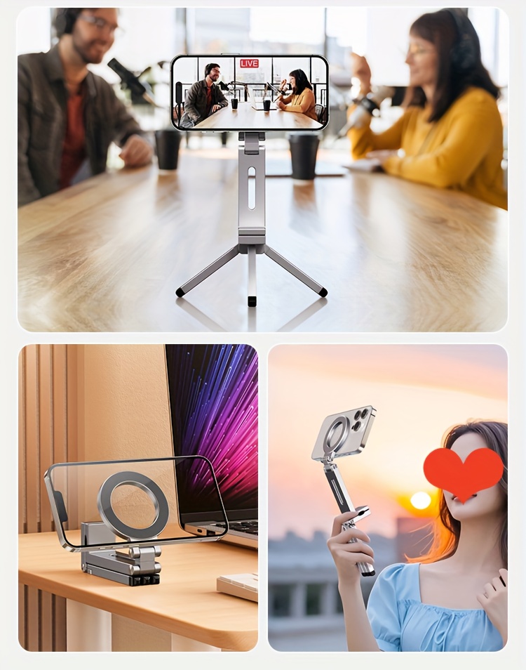portable magnetic phone holder with 360 rotation foldable design strong suction cup clip for car dashboard desk table hands free adjustable angle for all smartphones no power required   access Product details 4