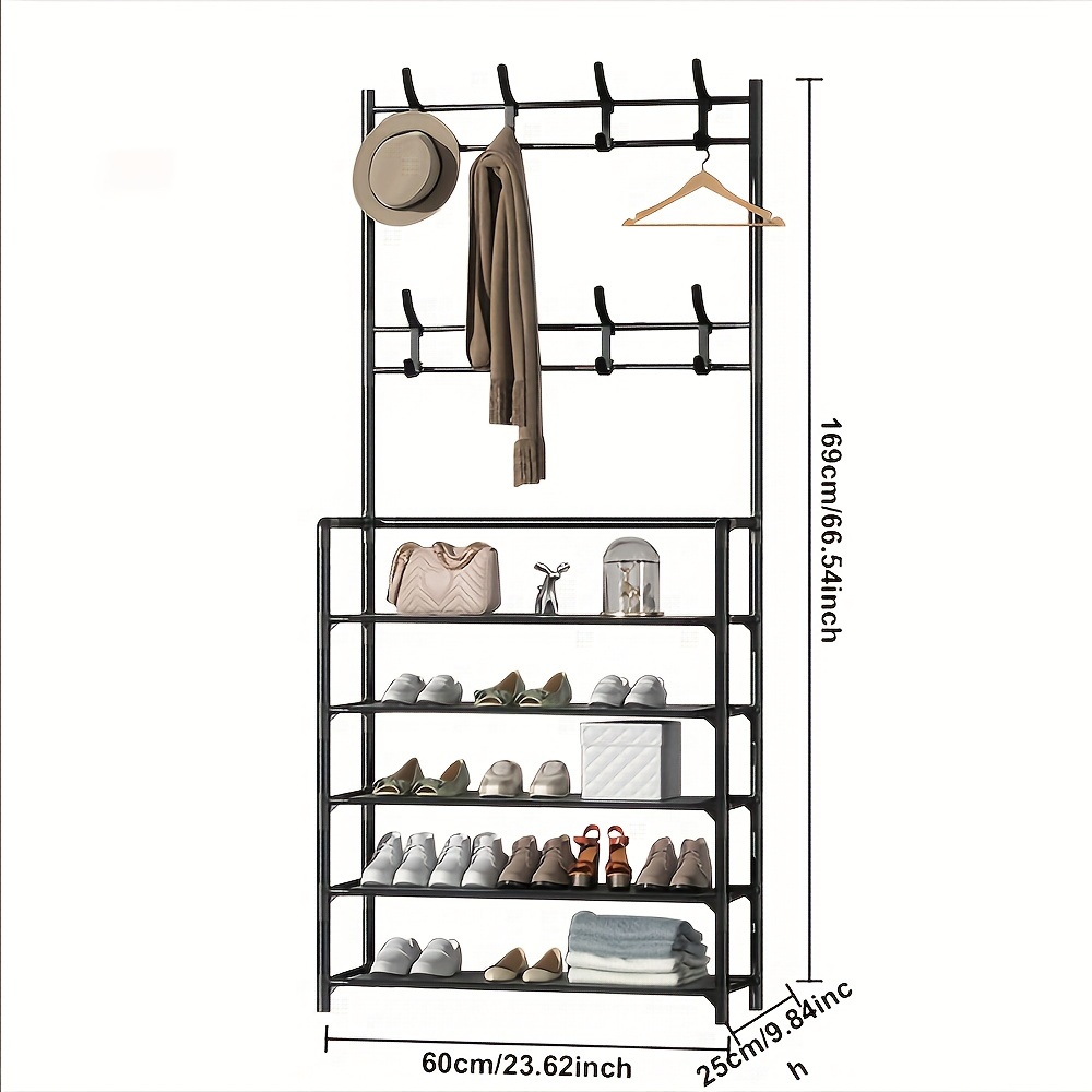 TEMU Entryway Organizer Shoe Rack And Coat Hooks, Free-standing Plastic Storage For , Bedroom, Room