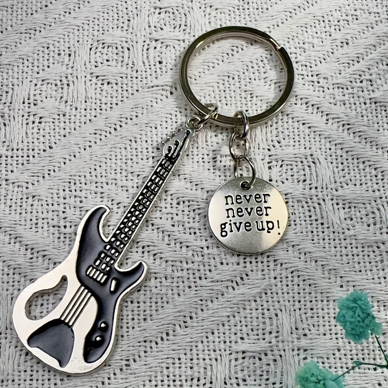 Image of 1pc Guitar Music Theme Keychain - Alloy With Guitar Letter Pendant, Support & Dream Design, Perfect Gift For Music Festivals, Couples, Graduation, New Year, Valentine's Day, Best For Christmas