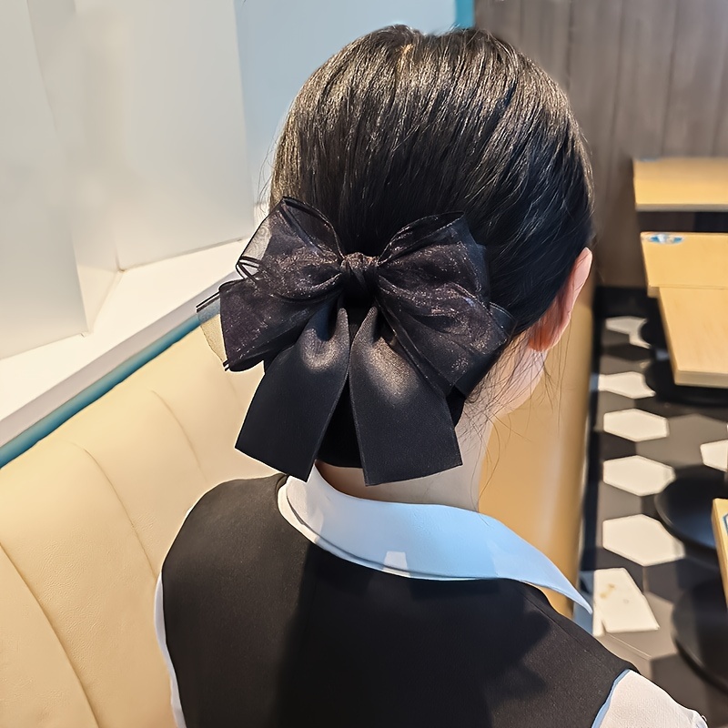 1pc elegant ribbon bow   chic   professional hair accessory nurse hotel staff hair clip with net cute   knot work hairpin Product details 3