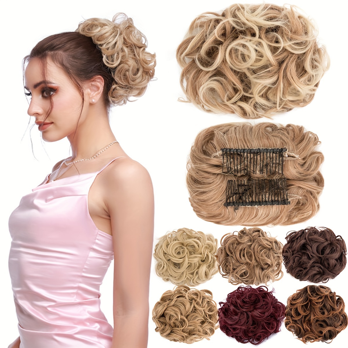 

Comb Clip In Curly Bun Hair Extensions Hair Tie Messy Bun Synthetic Hair Extensions Women Bun 1 Pc