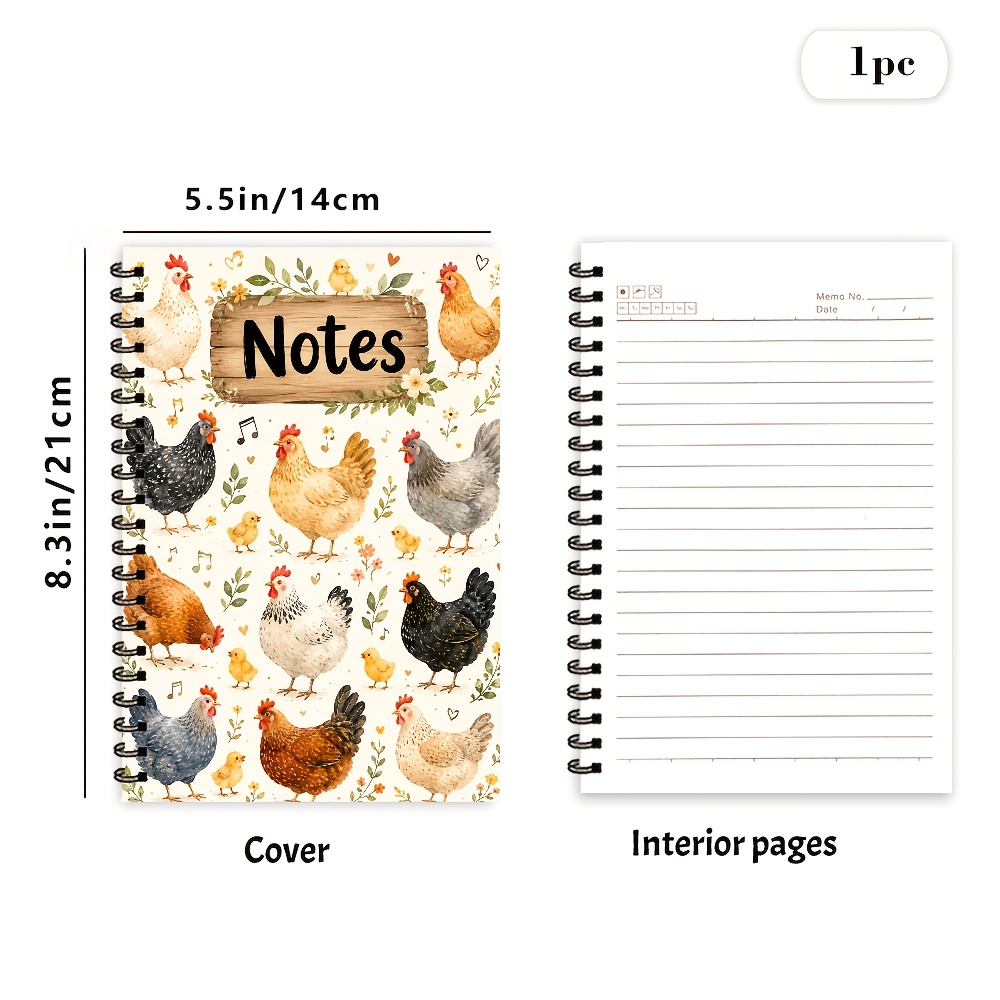 TEMU 1 carnet spirale A5 sur le thème avec des notes de , 50 pages/25 feuilles, fond blanc avec motif de , notes en bois, motif de fleur, de feuille