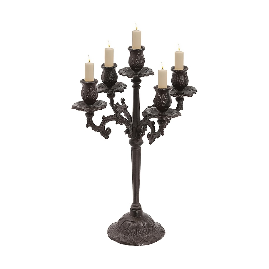 TEMU 17'' 5-arm Cast Iron Candelabra - /father's Day/graduation Gift | Duty Table Centerpiece For Home Weddings & Party Decor (43cm×29cm×29cm)