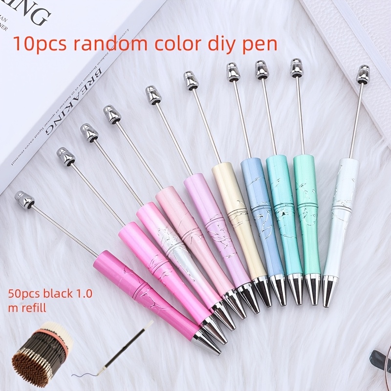 Image of 60pcs (including 50pcs Replacement Pen Cores) Jewelry Multicolor Random Jewelry Making Kit Luxury Surface Carved Round Ball Pen Focus Bead Beading Making Pen Stationery Creative Craft