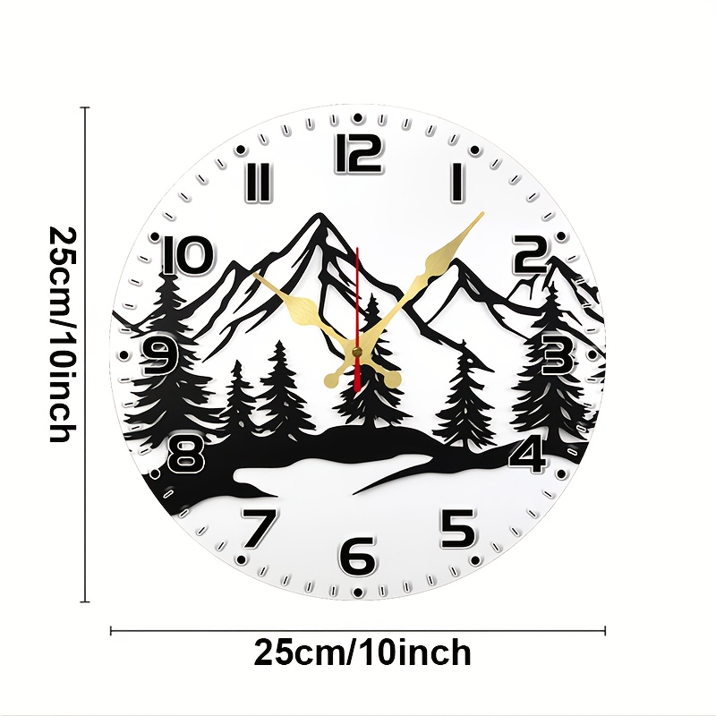 TEMU Horloge Murale Silhouette Forêt 10 pouces en Placage de Bois Style Europe et Amérique Rond Silencieuse et Plate - Piles Non Incluses - pour