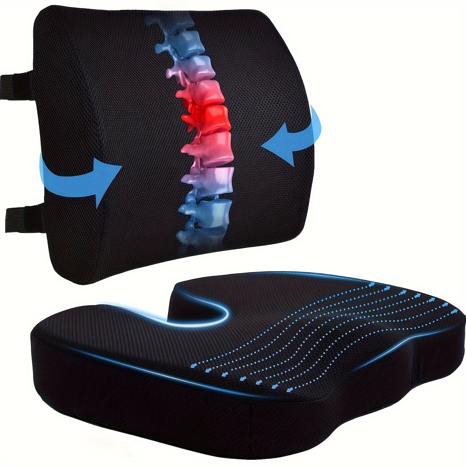 1 Set Coccyx Seat Cushion And Lumbar Support Pillow For Office Chair, Car Seat Pad Back Support Pillow For Lower Back, Tailbone