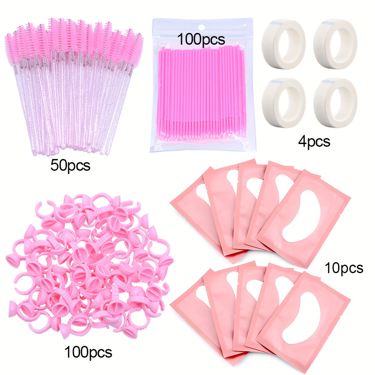 264pcs Eyelash Extension Tools Set Micro Eyelash Brushes Adhensive Tape Glue Ring Holder Undereye Pads Mini Applicators Lash Tools Kit
