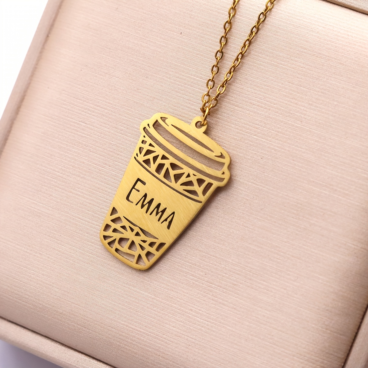 Women's Handcrafted Hollow Coffee Cup Charm Pendant Necklace, Clavicle Chain