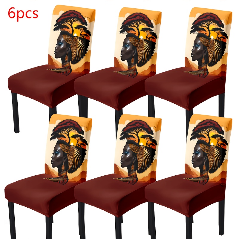 TEMU Lot de 4/6 housses de chaise de salle à manger amovibles et lavables, extensibles, en tissu fibre imprimé Arbre de Vie, adaptées pour
