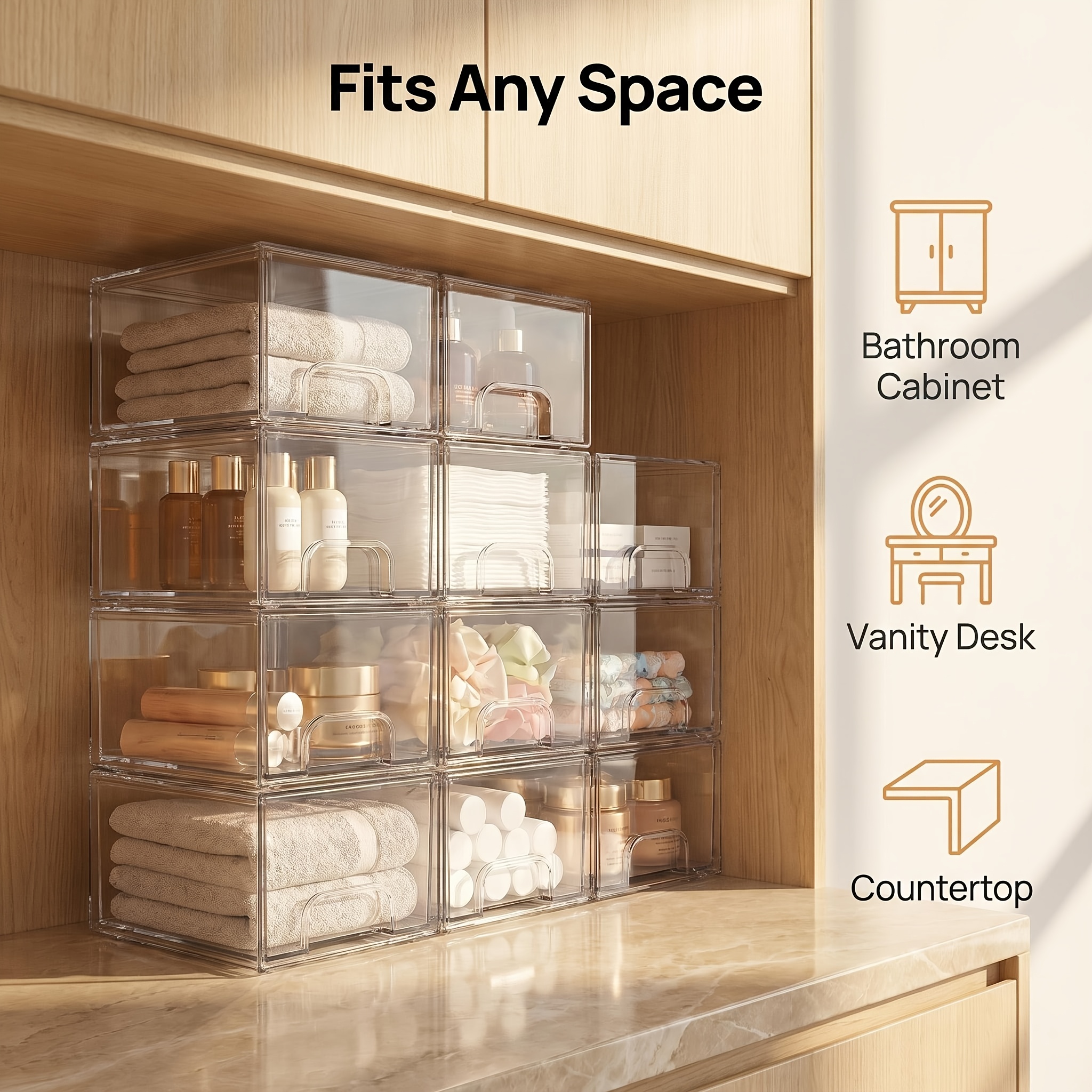 Set of 4 Transparent Stackable Storage Drawers