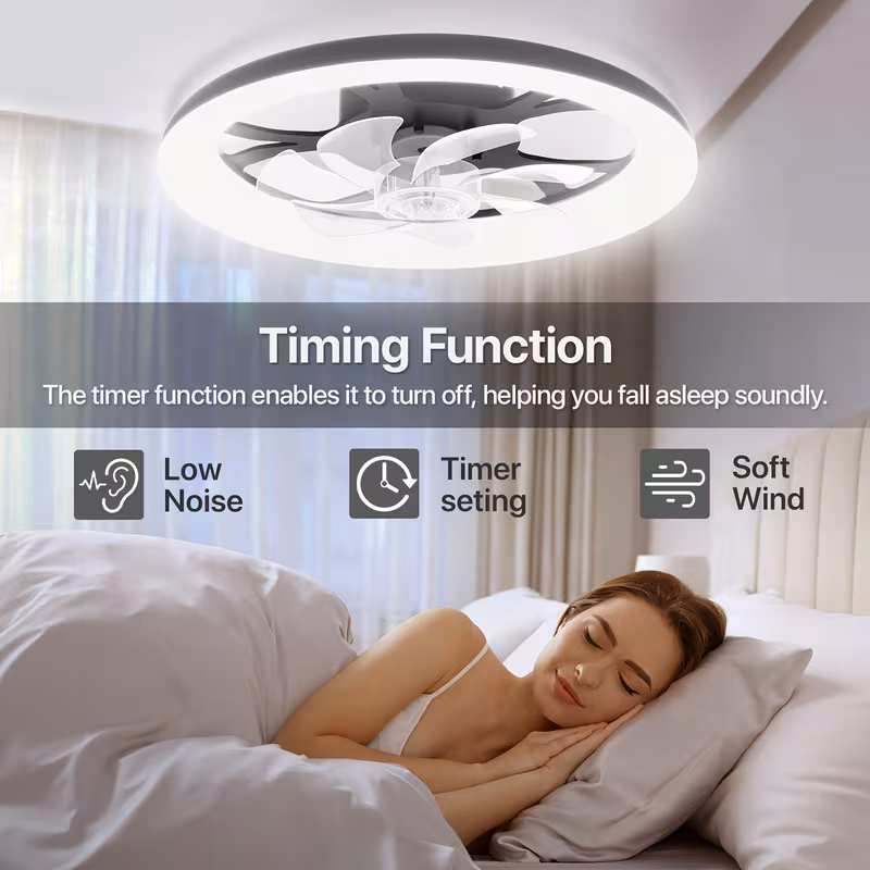 newest led ceiling fan with light control 3 color temperatures 6 adjustable flush mount design for bedroom timer setting wireless control polished bedroom ceiling fan contemporary lighting Product details 4