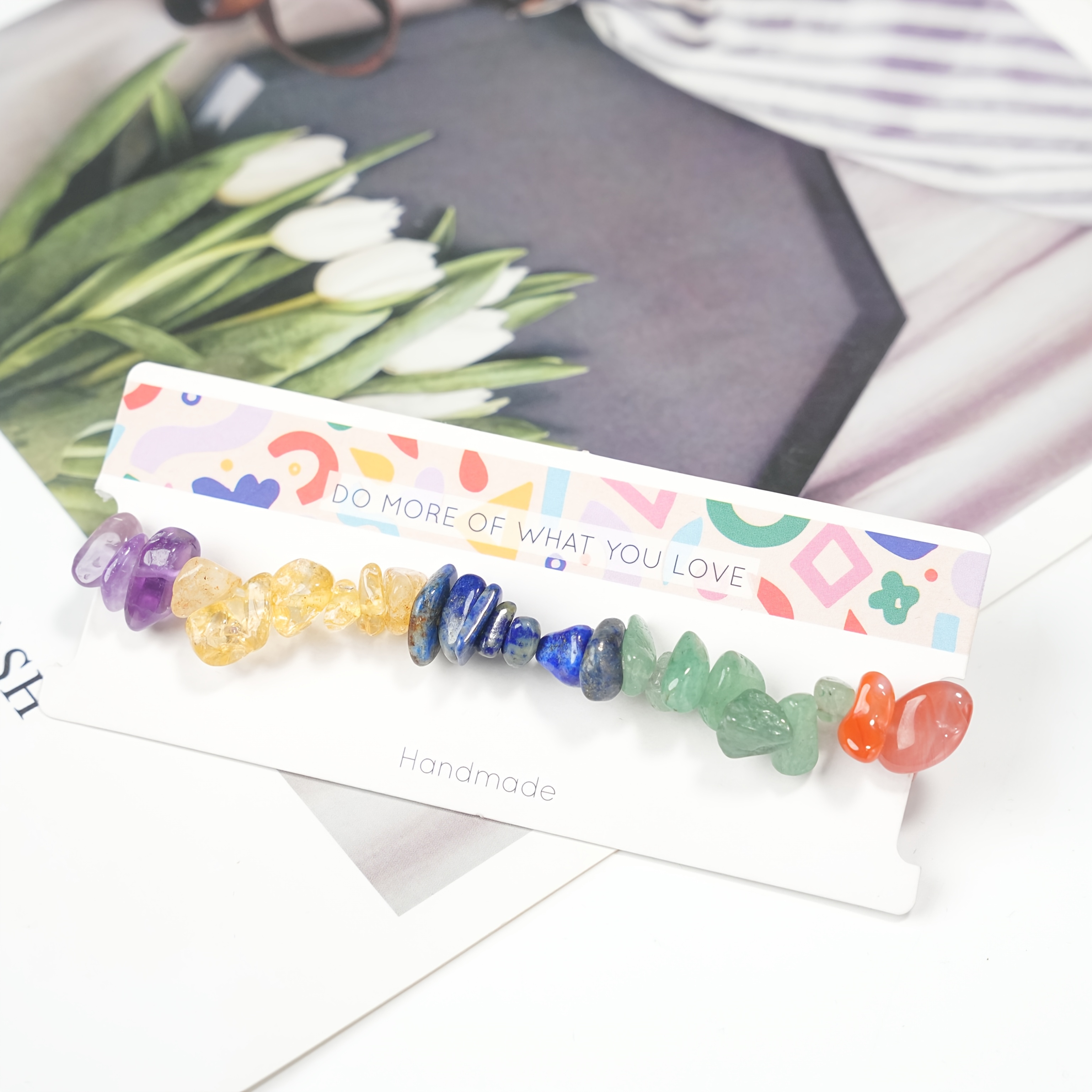 Colorful Chakra Crystal Stone Stretch Bracelet, Versatile Gift