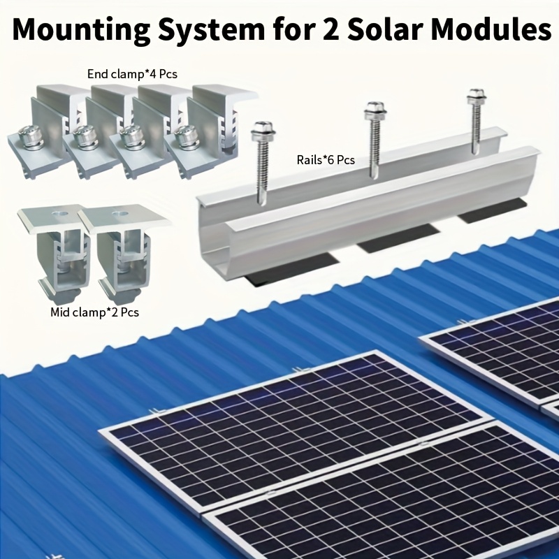 

Kit de montage de panneaux solaires 2pcs, système de solaires réglables, rails en aluminium, pinces d'extrémité, pinces intermédiaires, électricité requise pour l'installation de panneaux solaires