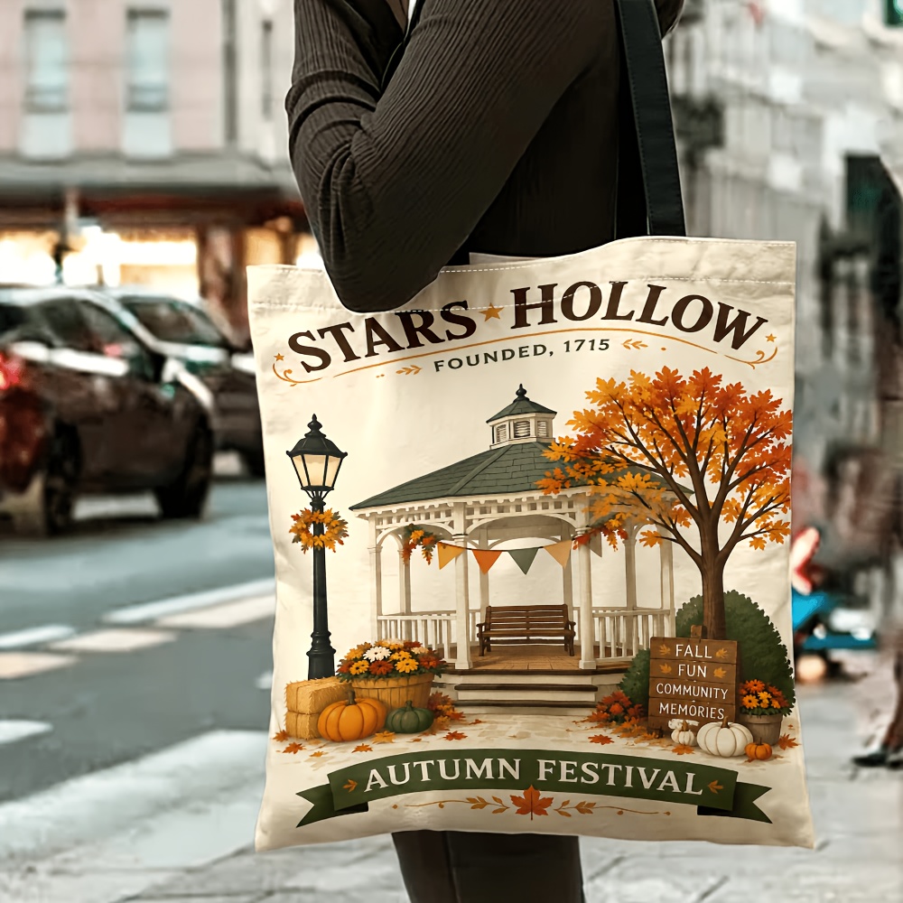 TEMU 1pc 2d Printed Stars Hollow Autumn Pattern Shoulder Bag, Style Fashionable Daily Commute Tote Bag, Multifunctional Stylish Lightweight