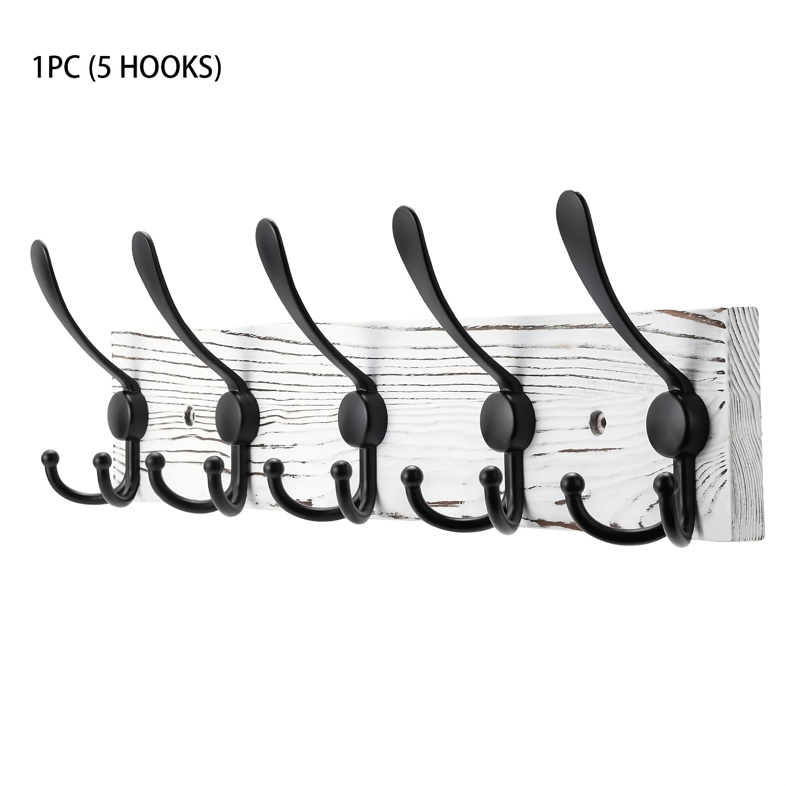 Wall-mounted Wooden Coat Rack, Solid Wood Board With 5 Or 8 Black Triple Hooks For Coats And Hoodies