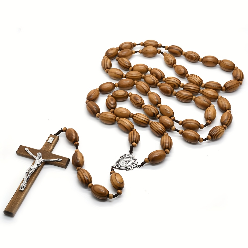 Image of Super Jumbo Holy Large Sanctified Wall Rosary Natural 20mm Beads Wall Hanging Cross Benedict Cross Large 43 Inches Wall Rosary Wall Hanging Cross For Home Decor Gifts