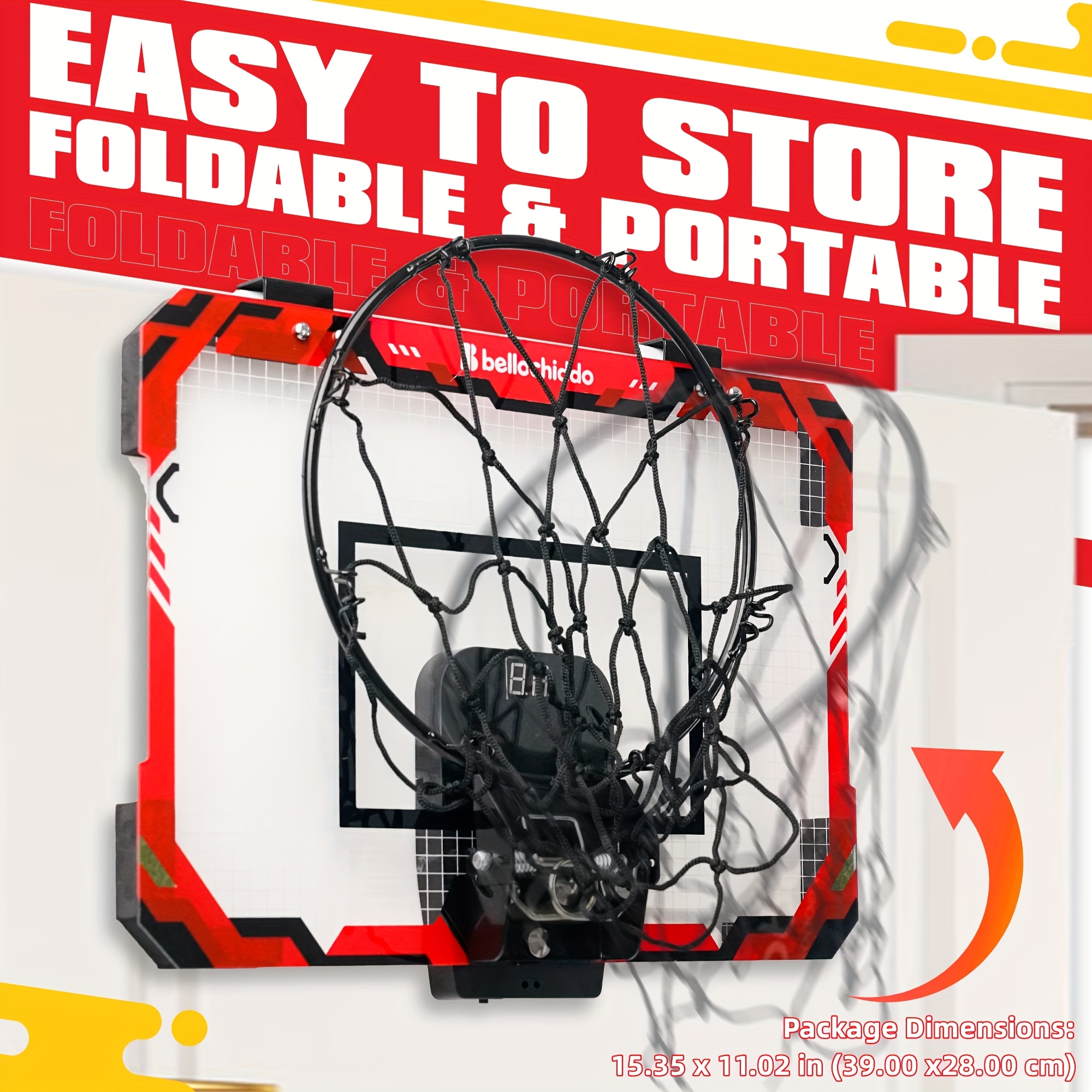 Basketball Hoop Indoor For Kids And Adults, Mini Basketball Hoop With Electronic Scorerboard And 3 Balls, Over The Door Basketball Hoop Indoor For Wall Bedroom And Office, Ideal Toy Gifts For Kids