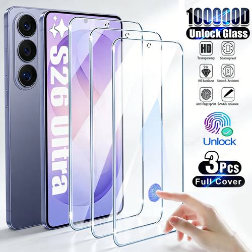 3pcs ultra hd tempered glass screen protector for samsung for galaxy s26 ultra s25 ultra s24 ultra s26 s25 s24 s23 s22 s21 s20 fe plus s25 edge s23 s22 9h hardness full coverage fingerprint unlocking anti scratch anti fingerprint