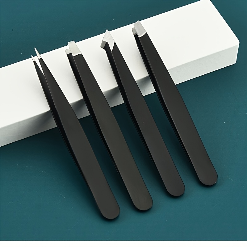 TEMU 4pcs High-quality Stainless Steel Tweezers, Hair Removal Tweezers, Ingrown Hair Removal Tweezers, Eyebrow Slant Tweezers, Facial Care Tool,