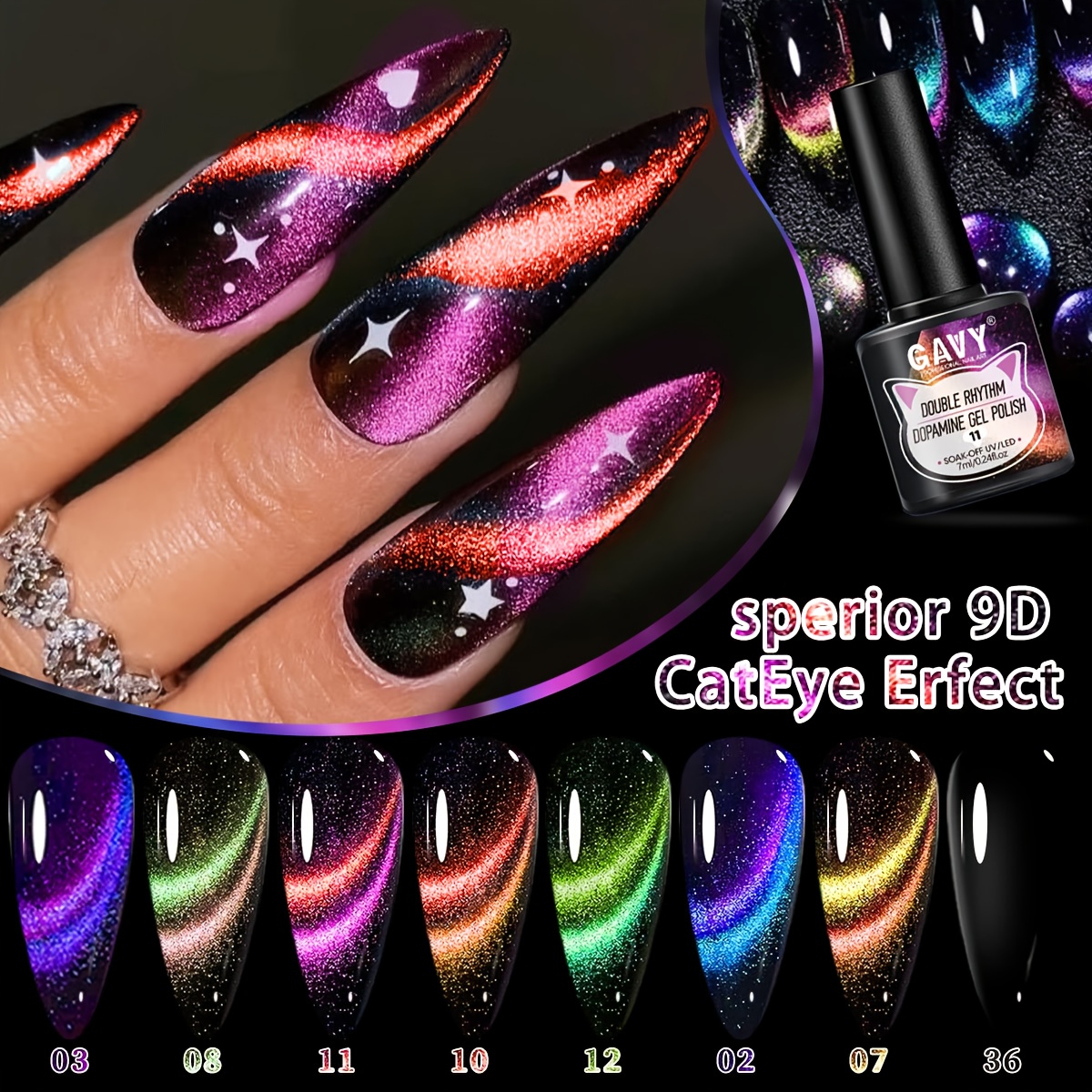 Image of 8pcs Dopamine Cat-eye Gel Nail Polish With Coat - Two-color Shimmering Gradient, Hypoallergenic, Formaldehyde-free, Suitable For Home And Salon Use