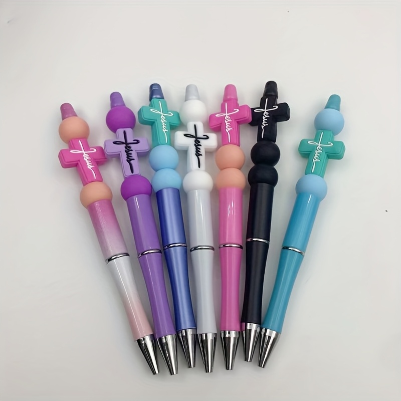7pcs silicone cross ballpoint pen set novelty diy twist pens round barrel writing instruments assorted colors for teens adults   work ideal gift for holidays