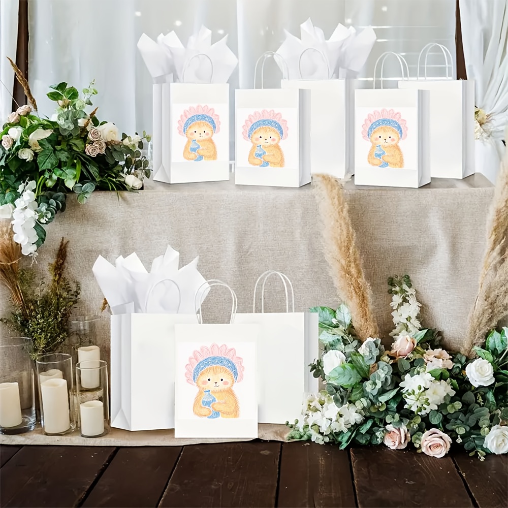 Flower Cap Bear Print Bottles with Handles, Reusable Gift Bags