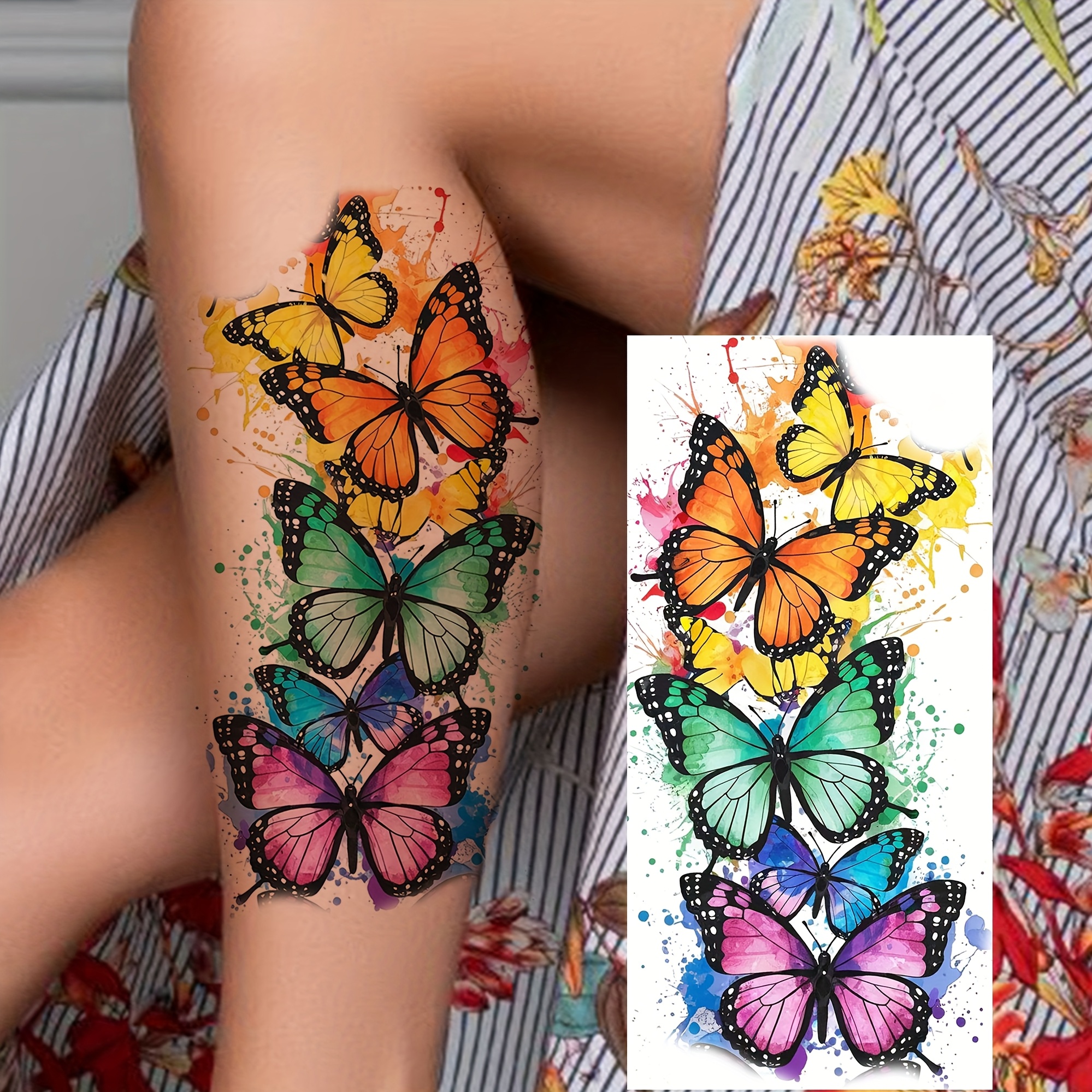 1 Sheet Temporary Tattoos For Men Women Arm Thigh Adults Half Sleeve Legs Shank Forearm, Long Lasting Stickers Temp Waterproof Realistic Fake Tattoo