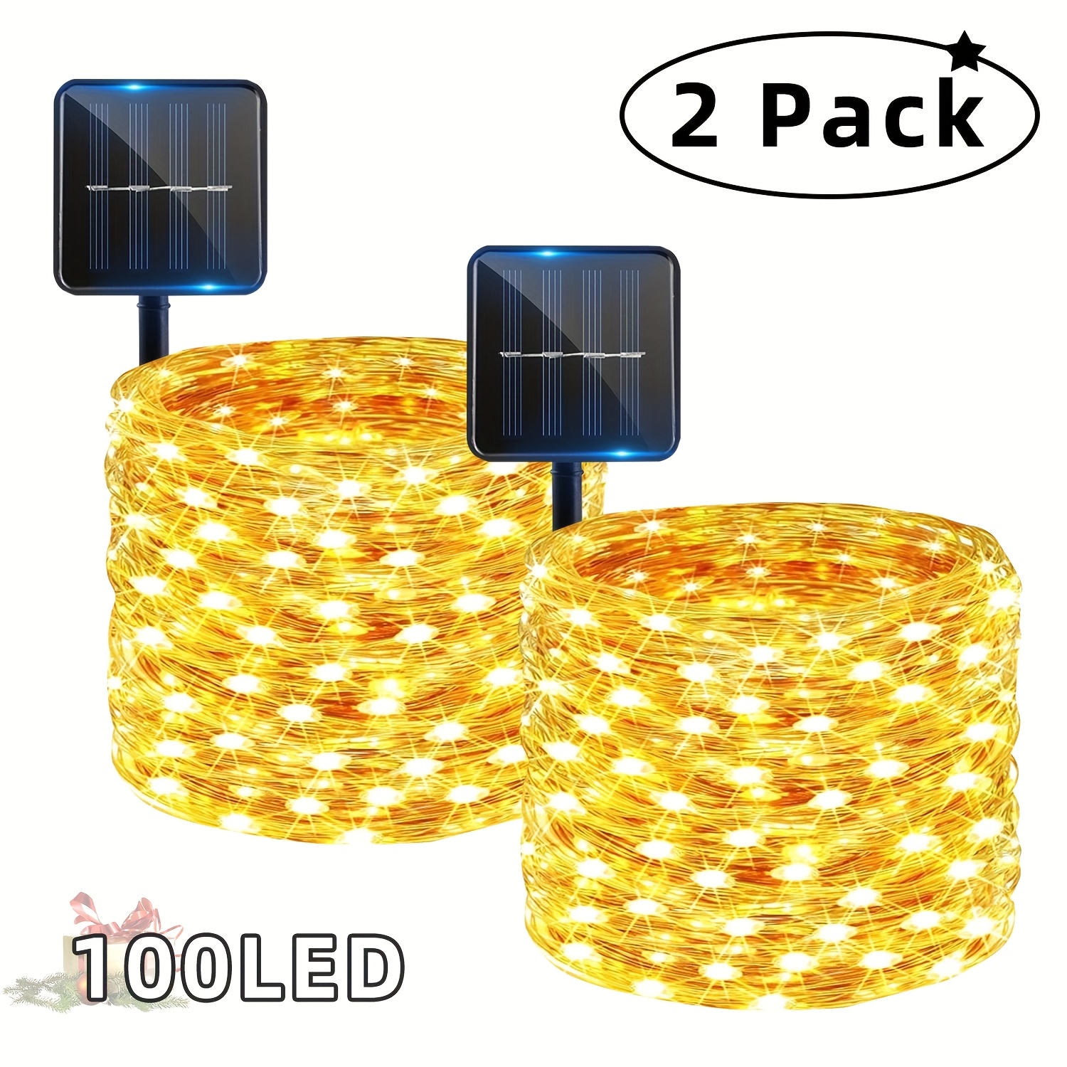 TEMU 2 Pack, 600/200led 210.12/79.32ftsolar Courtyard String Lights, 8 Lighting Outdoor Fairy Lights, Garden, Courtyard, Tree, Wedding, Party