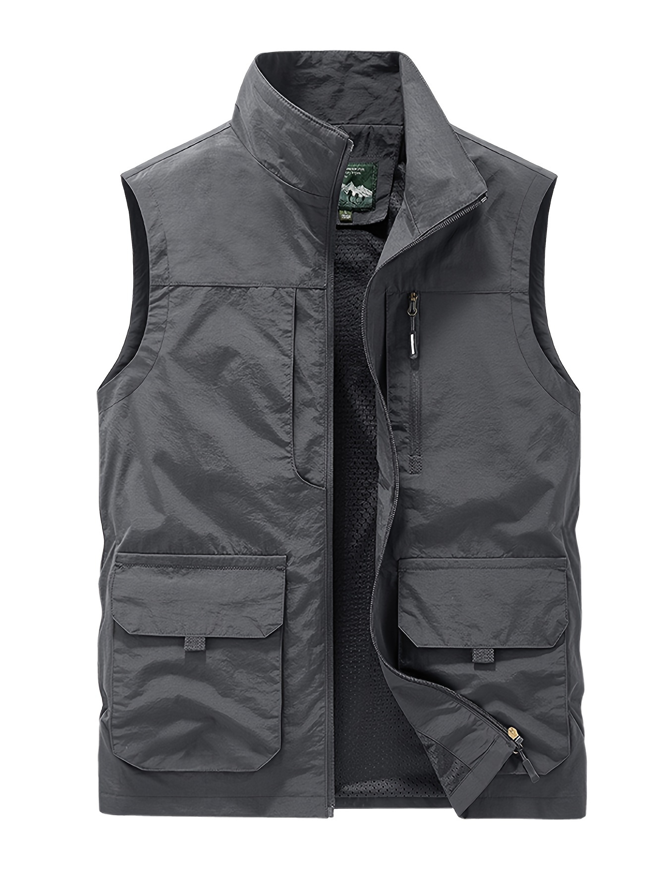 Nylon Men's Multi-pocket Fishing Vest Jacket With Zipper, Outdoor Hiking  Cargo Vest