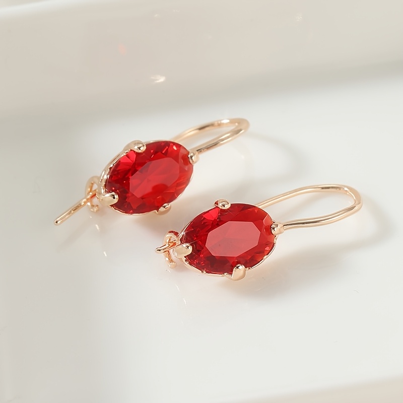 Vintage Copper Synthesis Zirconia Drop Earrings, Bright Red
