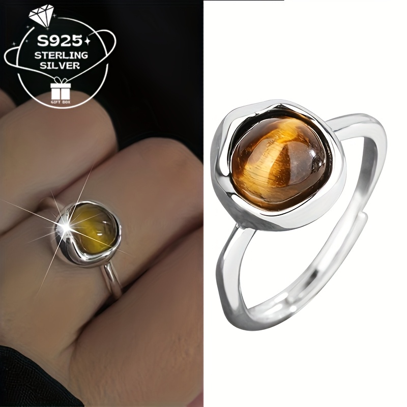 

925 Silver Adjustable For Women - Simple Luxury - Amber Colored Open Finger Ring, Suitable For Bohemian Style, Perfect As A Travel Souvenir And A Gift For Women At Parties Or As A Birthstone Present.