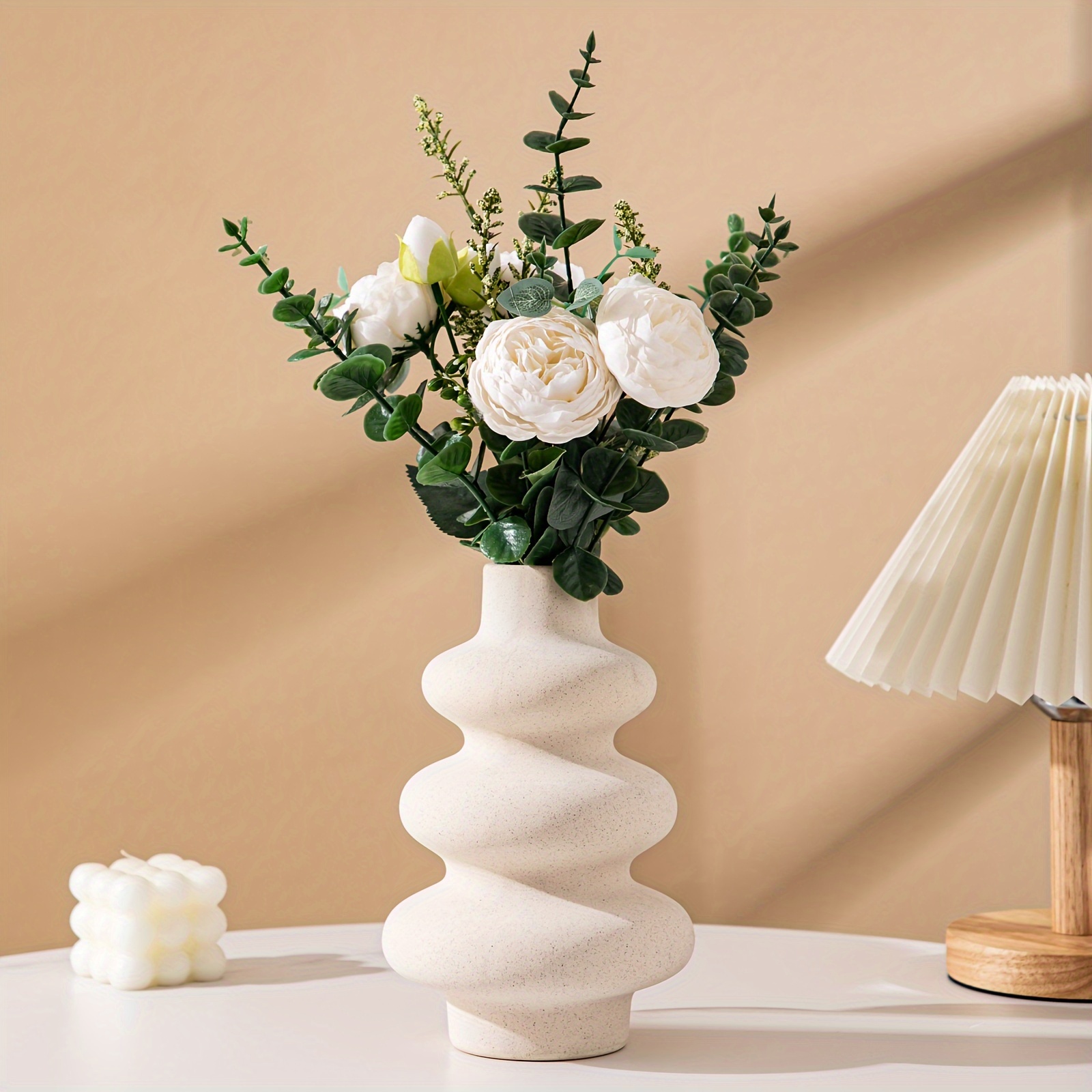 

White Ceramic Vase - Pampas Grass & Centerpiece Decor, Minimalist Style For Living Room, Dining Table, And Entryway