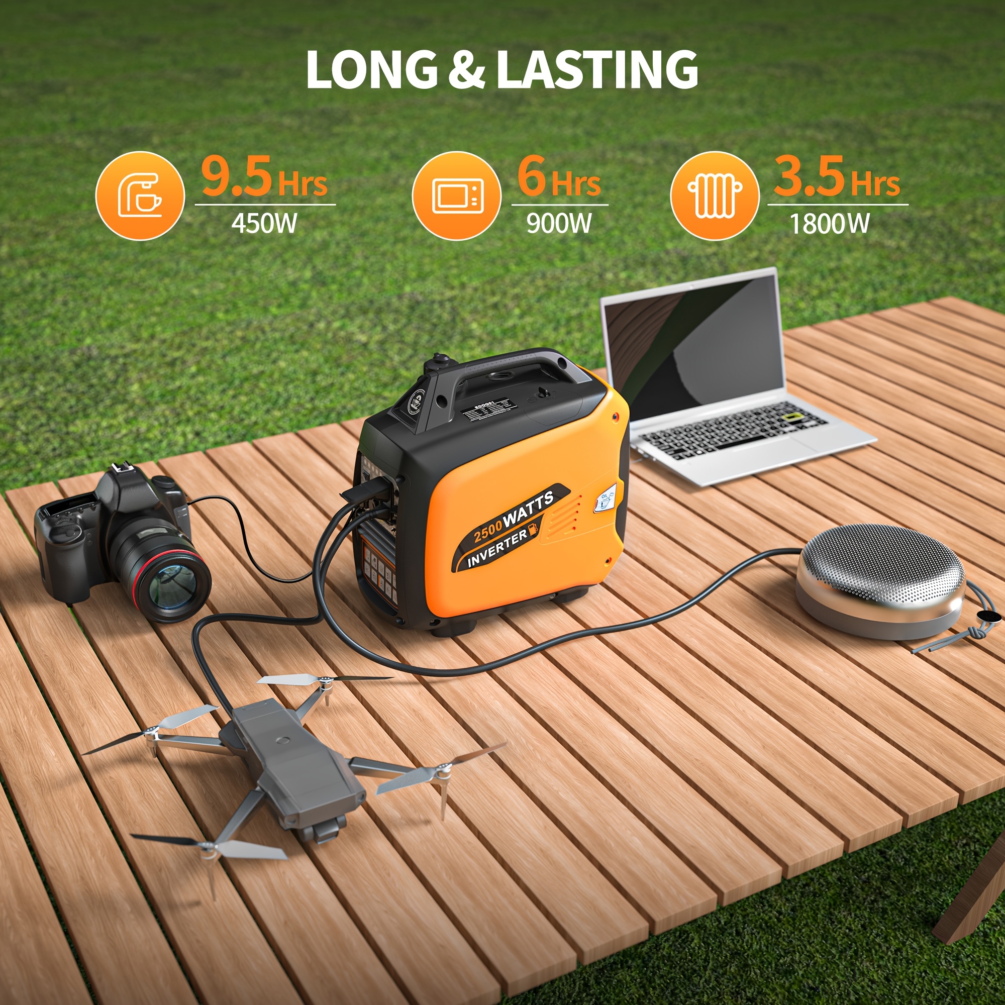 TEMU 2500w Silent Portable Gasoline Generator With Usb And Carbon Alarm - Ideal For Home Backup, Outdoor Camping, Emergency Power Supply, Stable Voltage, , Charging Station, Inverter, Preparedness