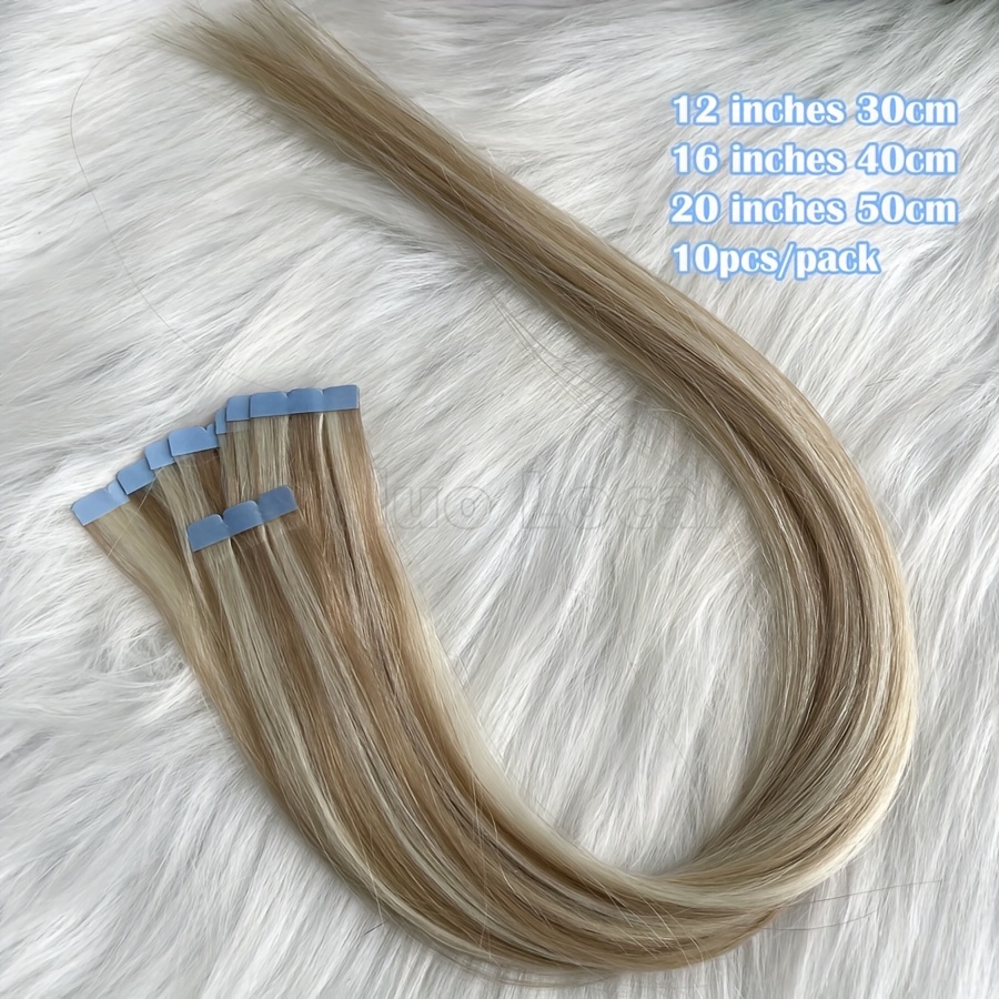 highlight blonde mini tape human hair extensions 12 20 inches long straight   tape in hair extension 10pcs pack details 3